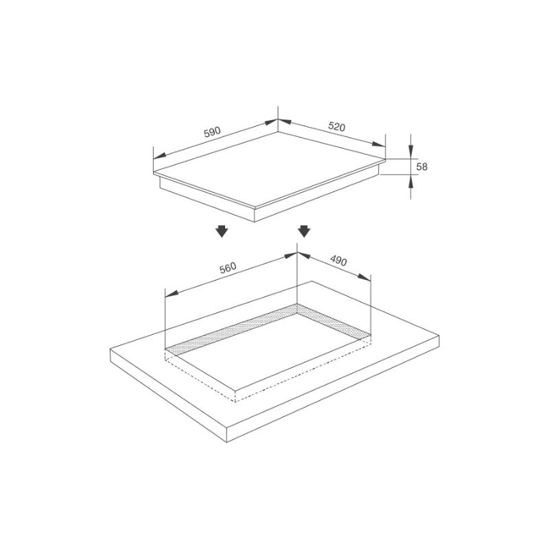 Bếp từ Malloca 3 vùng nấu MH-5903 IN lắp âm 5 Kích thước bếp từ Malloca 3 vùng nấu MH-5903 IN lắp âm