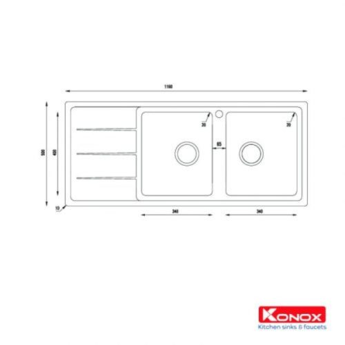 Chậu rửa bát Konox Turkey Beta 1160 Bàn trái 6 kich thuoc chau rua bat konox turkey beta 1160 ban trai