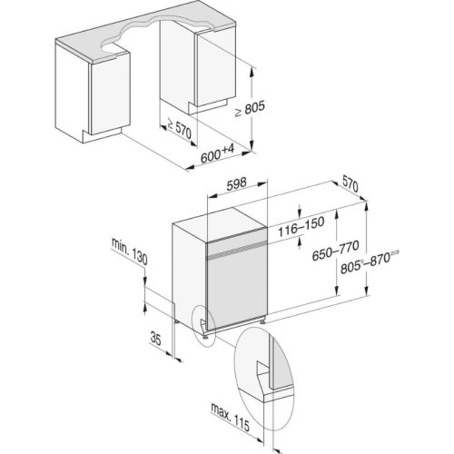 Máy rửa chén âm bán phần Miele G 7131 SCi AD EDST/CLST AutoDos 9 kich thuoc may rua chen am ban phan miele g 7131 sci ad edst clst autodos
