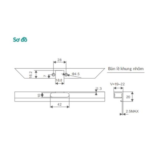 Bản lề GrandX Capella cho cửa nhôm XC.A107A2 8 so do ban le grandx capella cho cua nhom xc a107a2