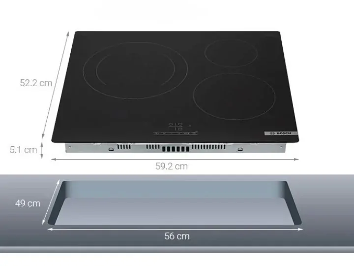 Tổng Hợp Kích Thước Bếp Từ Bosch Chuẩn Nhất & Hướng Dẫn Lắp Đặt 2025 2 Kích thước phủ bì và khoét đá bếp từ Bosch