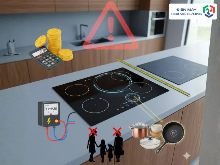 Bếp từ 6 vùng nấu cảnh báo sử dụng