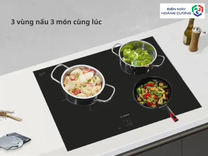 nấu 3 món cùng lúc với bếp từ 3 vùng nấu
