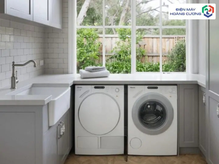 máy giặt âm tủ lắp trong tủ bếp hiện đại