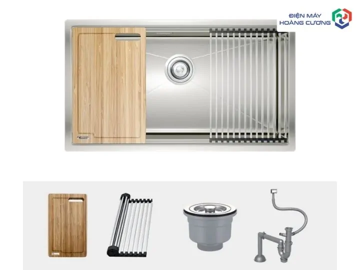 Konox Workstation Sink với rổ, thớt, ray trượt